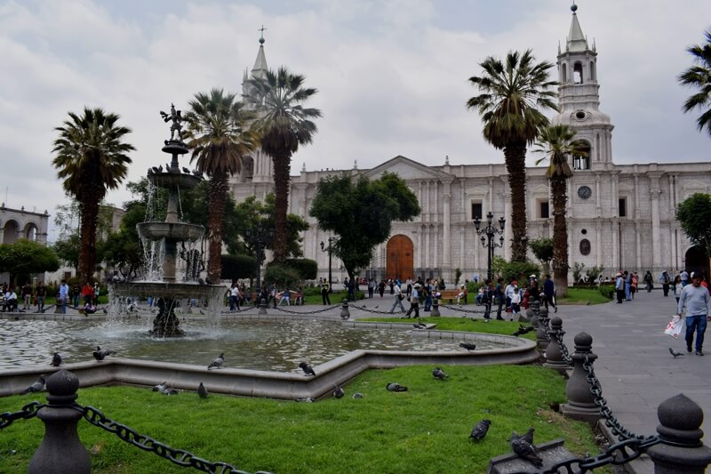 Arequipa main square during Lima to Cusco 13 Days Overland Tour